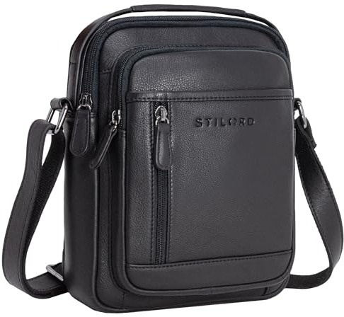 STILORD Salva Kleine Umhängetasche Herren Leder Schwarz Herrentasche zum Umhängen Crossbody Bag Ledertasche Vintage Schultertasche Männerhandtasche Messenger Bag 8 Zoll Tablet