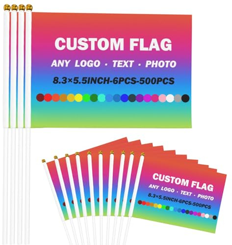 Drapeaux Portables Personnalisés avec mât, 6 à 500 pièces, Mini Drapeaux Personnalisés avec Logo et Texte Photo pour Activités d'équipe, événements Sportifs, défilés de Match de Football, défilés