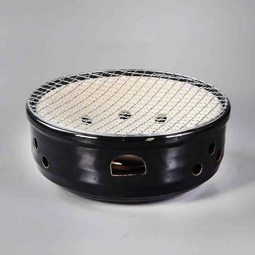 Estufa de barbacoa japonesa de sobremesa de carbón y arcilla, estufa de cerámica for barbacoa, estufa de barro for barbacoa y té, estufa de carbón for exteriores, estufa de leña for camping.(Black)