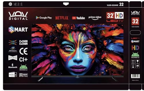 Generico SMART TV TELEVISIONE 32” VOV DIGITAL HD NETFLIX PRIME ANDROID 14 DVB T2/S2 SLIM