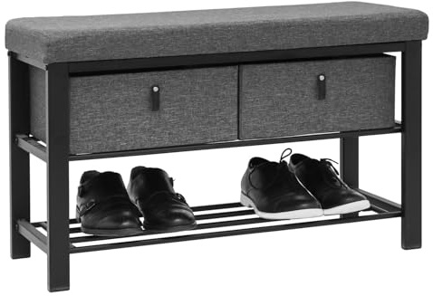 DuneDesign Banco Zapatero Metálico - 81x32x50 Estante para Zapatos con Asiento y 2 Cajones - Banqueta Recibidor con Cestas - Mueble Organizador para Entrada Pasillo Baño Baúl de Almacenaje Dormitorio