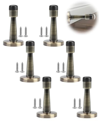 Benaewa 6 Pcs Antique Brass Door Stop, Wall Mounted Door Stoppers for Skirtings, Indoor