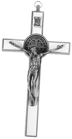 ROMISBABA Katholisches Mauerkreuz aus Zinklegierung in Vintage Design Silbernes Rustikales Wandkreuz mit Einfacher Montage für Büro und Kirche