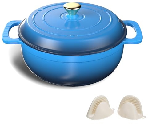Karl home Enameled Cast Iron Dutch Oven with Lid, 6QT Non-stick Cooking Pot with Silicone Gloves, Oven Safe Up to 500°F for Braising, Stews, Roasting & Bread Baking - Navy Blue