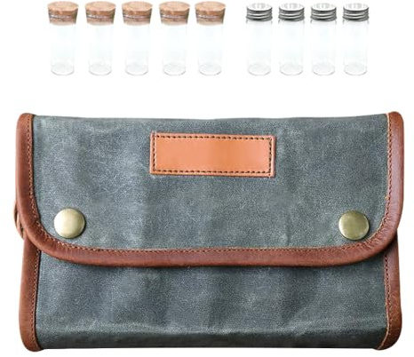 Zanthicia Paquete de 9 botellas de condimento vidrio para exteriores con juego bolsas, tarros especias, azúcar, sal, Camping, senderismo, Picnic, contenedor cocina, Verde