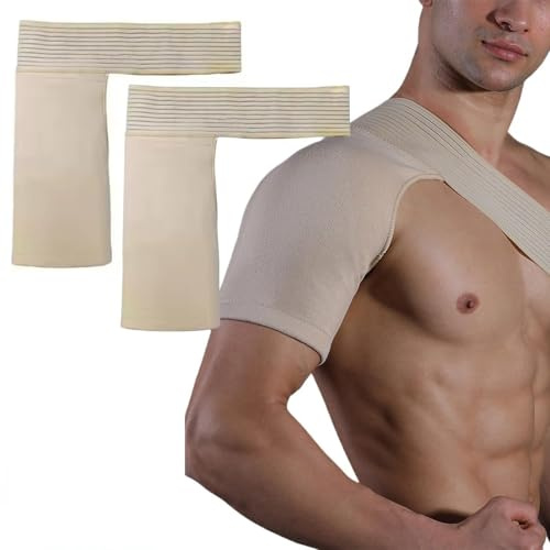 Qixfyze Manga de Compresión Crema Hombro, Hombrera de Compresión Flexible para Uso Diario y Entrenamiento, Soporte Ajustable el Manguito Rotador, Cabestrillo Transpirable para Aliviar el Dolor(2pcs)