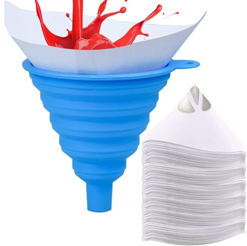 51 Pcs Paint Strainer, 50 Filter Papers and 1 Silicone Funnel, Paint Filters Strainers for Efficient Painting, Oil Filter, 12 x 12 x 2 cm