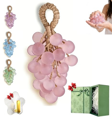 Grape Soap on a Rope,2026 Valentine's Day Handcrafted Crystal Grapes Soaps,Lasting Fragrance DIY Soap on a Rope,Women en Exquisite Box for Hand Cleaning (1, Pink)