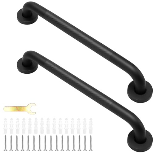 SINJEUN 2 Pack Bathroom Grab Bar Rail, 40cm Anti-Slip Stainless Steel Shower Hand Rail, Black Safety Grab Handle for Bathtub Bedroom Shower Kitchen, Indoor/Outdoor