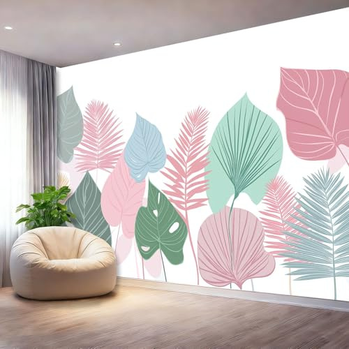 Papier Peint Panoramique Coloré Mural 200 x 140 cm, 3D Papier Peint Feuilles tropicales feuilles de palmier texture Thème Floral Fresque Murale Chambre Coucher Salon Décoration Geant Murale