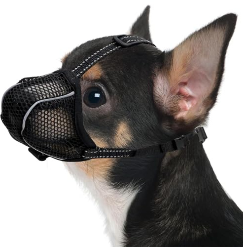VZU Maulkorb für Hunde, Atmungsaktiv, Reflektierend, Verstellbarer Hundemaulkorb für Kleine Mittelgroße und Große, Verhindert Kauen, Fressen, Beißen, Mesh Haustiermaske (1, Schwarz, XS)