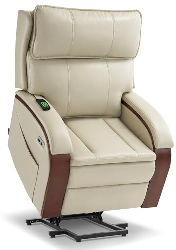 ELEGUE Fernsehsessel/Relaxsessel - mit Elektrisch Aufstehhilfe für Senioren; Verstellbare Kopfstütze; mit Massage-/ Wärme-/Liegefunktion; USB & TYP-C Anschlüsse (Cremeweiß)