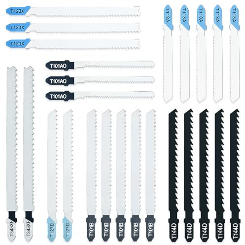 Jigsaw Blades Set, 25 PCS T-shank Jigsaw Blades with Storage Case, Assorted Blades for Wood Plastic and Metal Cutting, Universal T Shank Fit, Jigsaw Blades Wood and Metal for DIY and Workshop Use