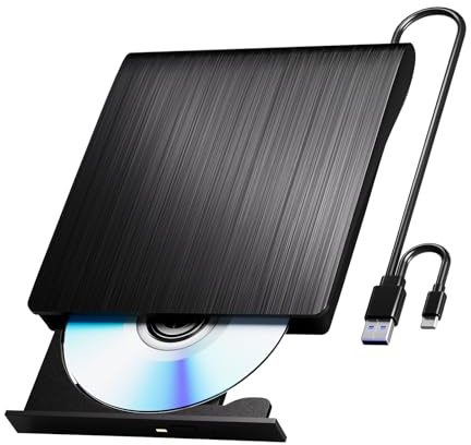 Externes CD Laufwerk für Laptop, Tragba USB 3.0 Type-C DVD Laufwerk Extern | Hohe Geschwindigkeit CD Laufwerk Extern USB, Plug-and-Play Externer CD/DVD Brenner Lesen und Player für Windows/Vista/Linux