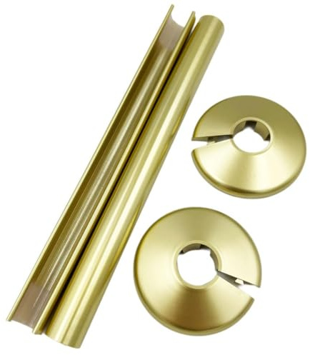 2 x Brushed Brass Snappit Pipe Covers and Collars for Radiator Pipework