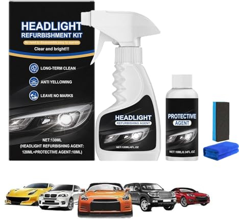 Headlight Refurbishment Kit, Headlight Restoration Kit, Headlight Cleaner, Removes Yellowing and Oxidation, That Restores Clarity, Waterproof Gloss Finish, Multifunctional Car Headlamp Cleaner