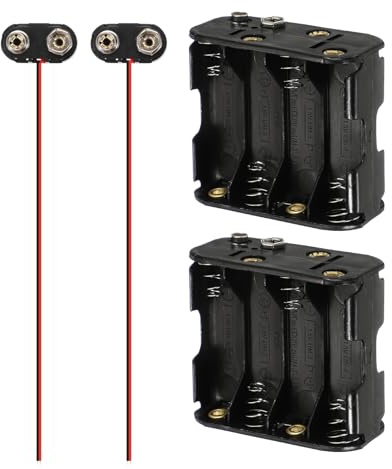 sourcing map 2Pcs 8 x AA Battery Holder Leads, 8 x 1.5V AA Battery Holder with 2Pcs 9V T Type Plastic Snap Connector Plastic Batteries Case Box, Black and Red