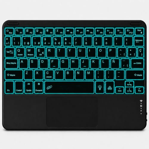 Teclado Bluetooth con Touchpad para iPad,Teclado Español Ñ Luz para Tablets | Teclado Inalámbrico Retroiluminado para Android,iOS,Teclado con 7 Colores Recargable Portátil QWERTY para iPad,Samsung,Huawei