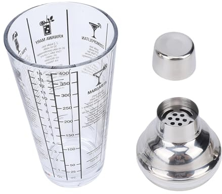 Tissting Glas cocktailshaker 400 ml lock i rostfritt stål inbyggd sil | Inbyggd sil i locket möjliggör ren hällning utan läckage