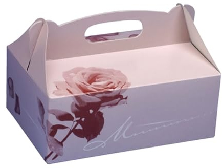 PAPSTAR 10 x 20 St Gebäck-Kartons, Pappe eckig 20 cm x 13 cm x 9 cm rosé mit Tragegriff