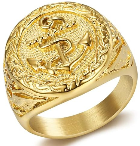 BOBIJOO Jewelry - Chevalière Bague Dorée Homme Ancre Marine Or Aigle Nation - 71 (13 US)