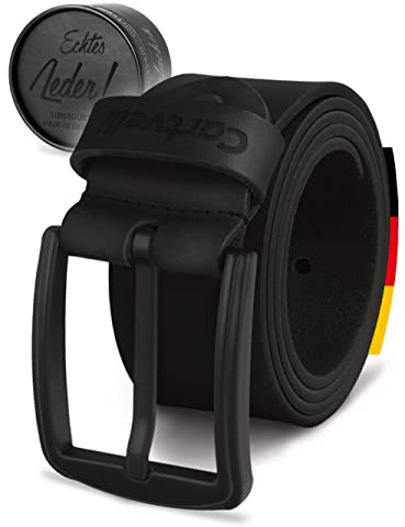 Cartvelli Echt Ledergürtel Herren Schwarz 40mm Made in Germany - Geschenkbox - Herrengürtel Schnalle Matt-Schwarz