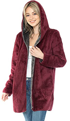 Safus Wearable Blanket Hoodie in Thick Fleece Jacket with Pocket - Burgundy - Large Size - for Women and Men, Warm and Cozy