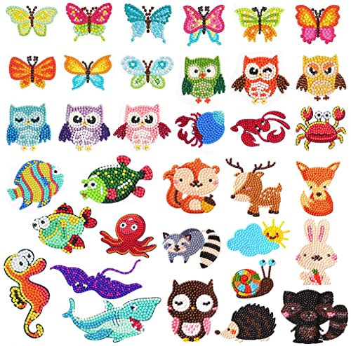 CHYEEH Diamond Painting Set für Kinder, 34-teiliges DIY-Diamantmalerei-Set, Tiere, selbstklebend, Mosaik-Set für Kinder, 5D-Diamantaufkleber, Diamant-Stickerei, für Kinder und Anfänger Erwachsene