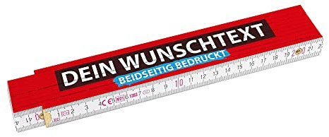 2 Meter Zollstock bedrucken mit Text - Beidseitig bedruckter Zollstock mit Namen - personalisierte Geschenke für Handwerker | Buchenholz, Hintergrund Rot