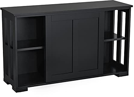 Abician Buffet avec 2 Portes Coulissantes Commode Basse de Cuisine en Bois Étagère Réglable en Hauteur Cuisine Salon Salle à Manger Noir