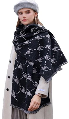 Longwu Bufanda De Tartán, Bufanda De Lana De Cachemira De Pata De Gallo para Mujer, Bufanda Larga Grande, Suave Y Cálida, Mantón Y Abrigo En Otoño Invierno, Regalos para Damas