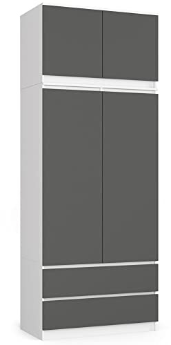 AKORD Armoire 4 Portes | Armoir Chambre 2 Tiroirs avec Etagères et Une Tringle | Armoire sans Penderie Chambre | Dressing Rangement Placard | Qualité supérieure | 234 cm de Hauteur