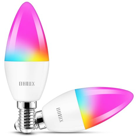 OHLUX E12 Led Bulb, Smart Candelabra Led Light Bulbs 4W 40 Watt Equivalent Work with Google/Alexa, Alexa WiFi Lights Bulbs RGBCW 16 Million Colors, 2.4GHz WiFi Only, No Hub Required, 2 Pack