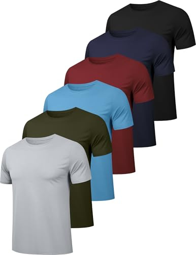 OYGSieg 6 Pack Workout Shirts for Men Short Sleeve Athletic Active Tops Quick Dry Crew Neck T Shirt for Running XL