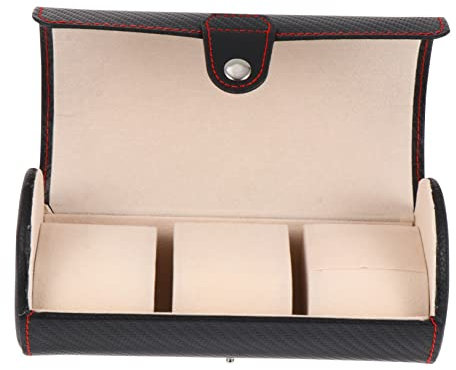 Yardenfun Boîte à Montres Cylindrique Vintage en Cuir Tissé Noir, Portable, 3 Emplacements, Organisateur Multifonction pour Bijoux, Compact 9x19,5 Cm, Accessoire Voyage Pratique