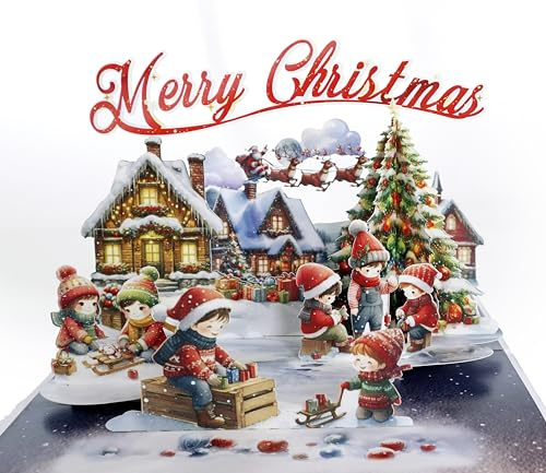 CUT POPUP.COM CUTPOPUP 3D Biglietti Natale 2024, Biglietti Auguri Natale, Biglietti Auguri Natalizi, Biglietto Natale, Christmas Cards, Xmas Cards (Xmas Town24) US8-CN300IT