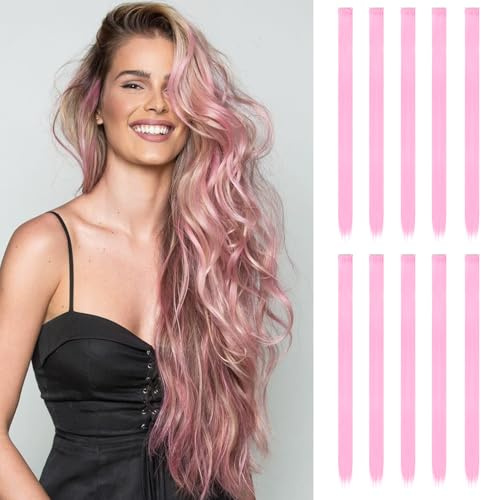 10 extension per capello rosa, lunghezza 55,8 cm, finti con clip, accessori per capello per ragazze (rosa chiaro)