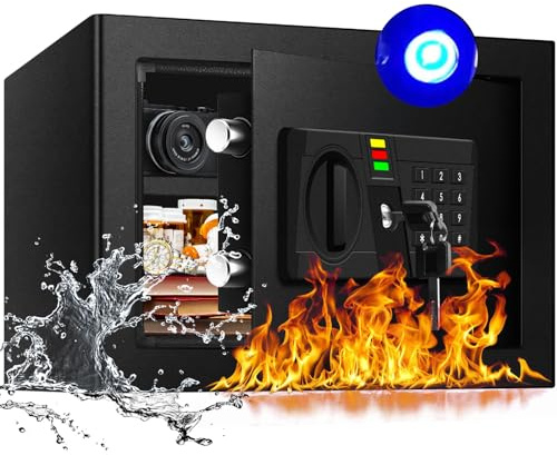 AltiKeep Small Steel Security Safe with LED Light Digital Keypad, 30L Home Safe Box with Fireproof Bag, Secure Cash, Jewelry, Removable Shelf, Money Storage Box For Home, Office, Hotel, 25 x 35 x 25cm