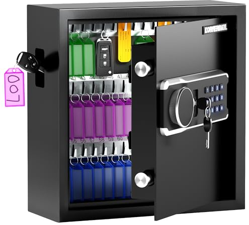 KornerBatl 65 Keys Electronic Key Safe Wall Mounted with Deposit Slot & Customizable Tags, Key Lock Box with LED Light, Drop Slot