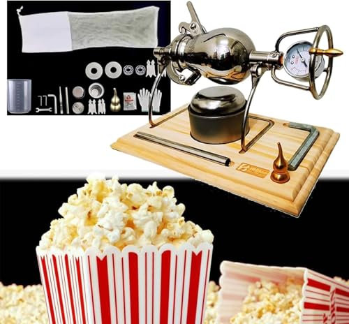 Popcorn Machine Stainless Steel Fire Heating Popcorn Popper,High Pressure Popcorn Maker, Chinese Hand Popcorn Popper, With Wooden Base Pressure Relief Valve(230ml)