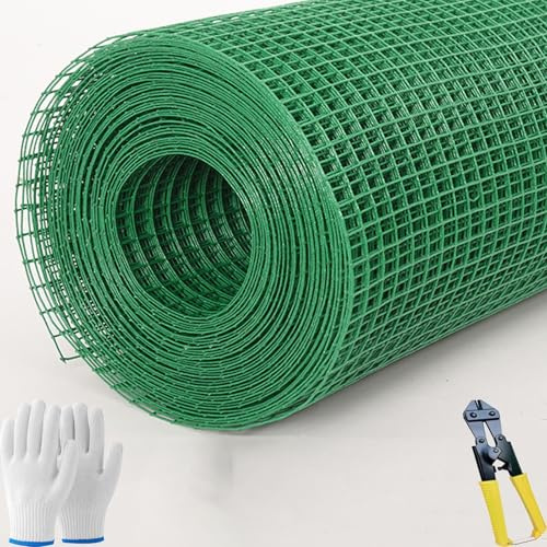 Clôture métallique soudée verte, clôture de filet de poulet enduite de PVC Taille de maille 3 x 3 cm, diamètre du fil 2 mm pour barrière pour animaux de fleurs en plein air (1,5 x 10m)