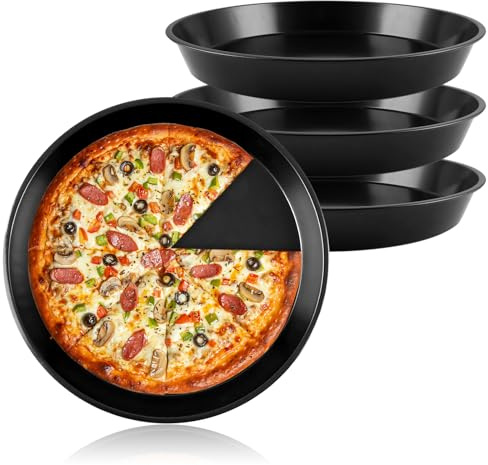 APACALI 4 stycken pizzaplåt runda 32 cm, pizzaform i rostfritt stål med non-stick-beläggning, svart pizzatallrik, pizzabakplåt, rund för pizza ostkaka, paj, flammkaka