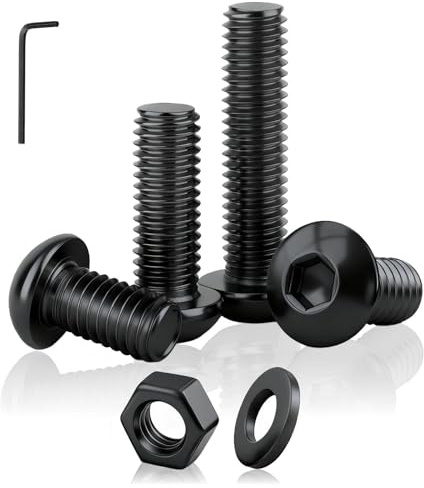 PDKKFF 50 Stück M3x10 mm Linsenkopfschrauben Innensechskant, ISO 7380 Linsenkopf Sechskantschrauben, Schwarz Kohlenstoffstahl Rundkopfschrauben mit Muttern Unterlegscheiben Innensechskantschlüssel