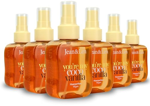 Jean & Len hårparfym you're my coco vaniljset, luktar av kokos och söt vanilj, närande formel, lämplig för alla hårtyper, tynger inte ner håret, vegansk hårperfum, 6 x 105 ml