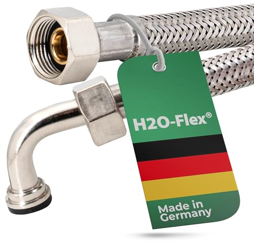 Panzerschlauch 3/8ÜM x 3/8ÜM Bogen, Flexschlauch DN8 für Sanitär mit Trinkwasserzulasssung