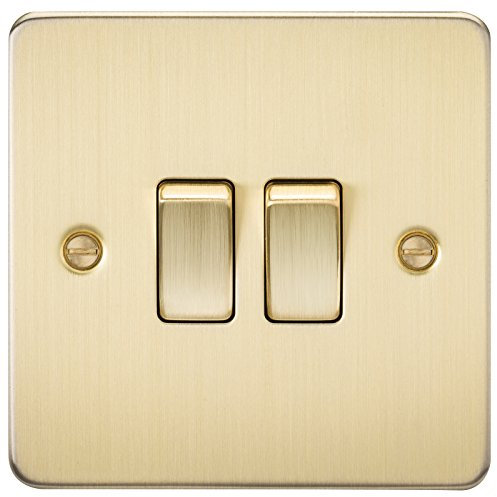 Knightsbridge FP3000BB Brushed Brass FPAV3000BB Flat Plate 10A 2G 2 Way Switch, 230 V