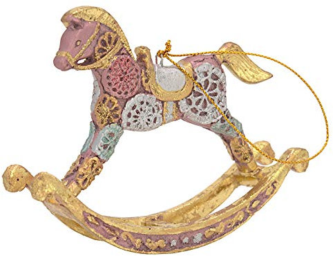 crafts & design Bezauberndes Schaukelpferd, Deko Hänger rosa, Silber, Gold Verzierungen, 13 cm