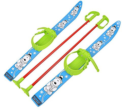 Sci per bambini con attacchi e bastoncini, in plastica, 6 colori, 70 cm, Blau