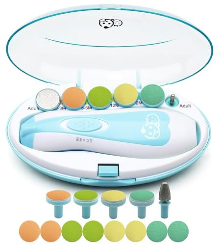 Baby-Nageltrimmer 21 in 1, Koffer mit Etikett und 13 zusätzlichen Werkzeugen, elektrische Nagelfeile von Royal Angels, Baby-Nagelpflege-Set für Zehen und Nägel für Neugeborene und Kleinkinder (blau)