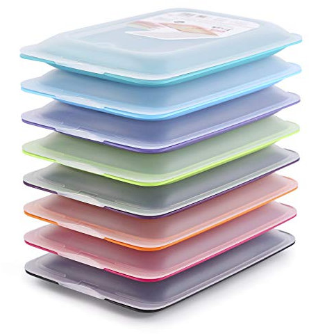 PracticFood - Set mit 8 Wurst- und Lebensmittelträgern FRESH-System, optimale Aufbewahrung von Scheiben im Kühlschrank, Maße 17 x 3.2 x 25.2 cm. 8 Farben